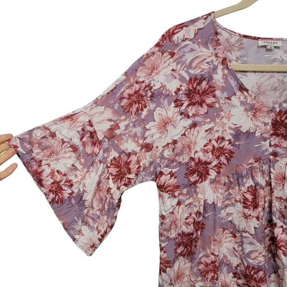 Andree By Unit Purple Floral Blouse 1x Half Sleeve Bell Sleeve - Picture 5 of 11